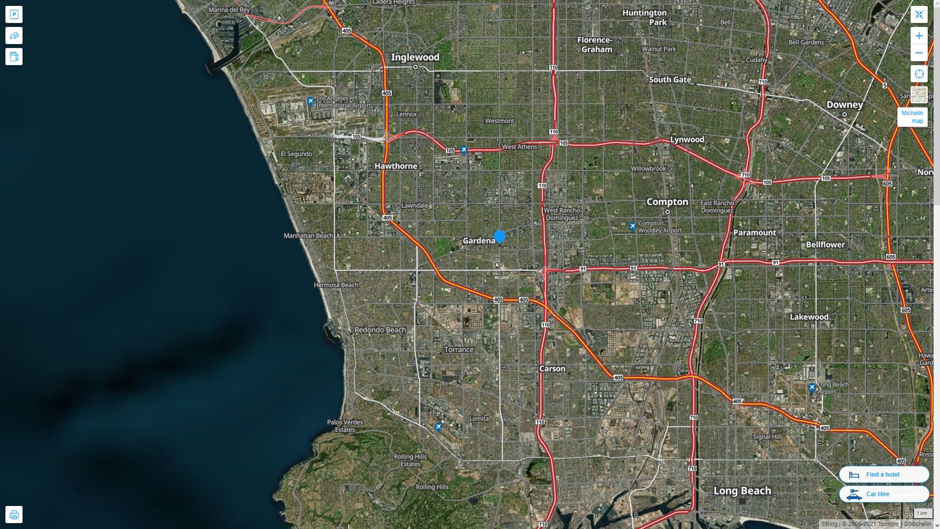 Gardena California Highway and Road Map with Satellite View
